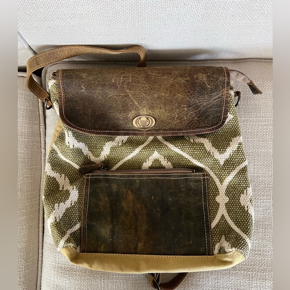 Olive Green and White Myra Backpack